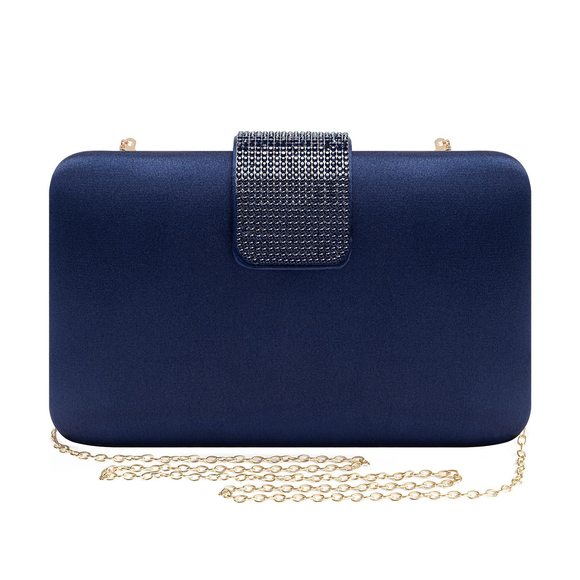 Navy Satin Rhinestones Evening Bags Party Bridal Clutch Purse Prom UwU - Picture 1 of 6